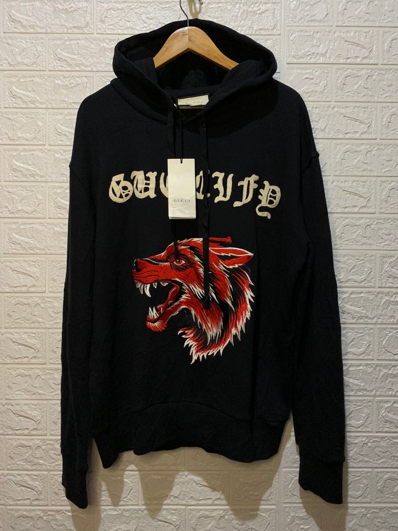 Gucci wolf embroidered hoodie sales