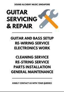 Guitar Servicing & Repair, Re-String Service, Guitar Setup Service, Electronics Work, Wiring Service, Parts Installation, General Maintenance & Cleaning Service @ Sound Alchemy Music Singapore!