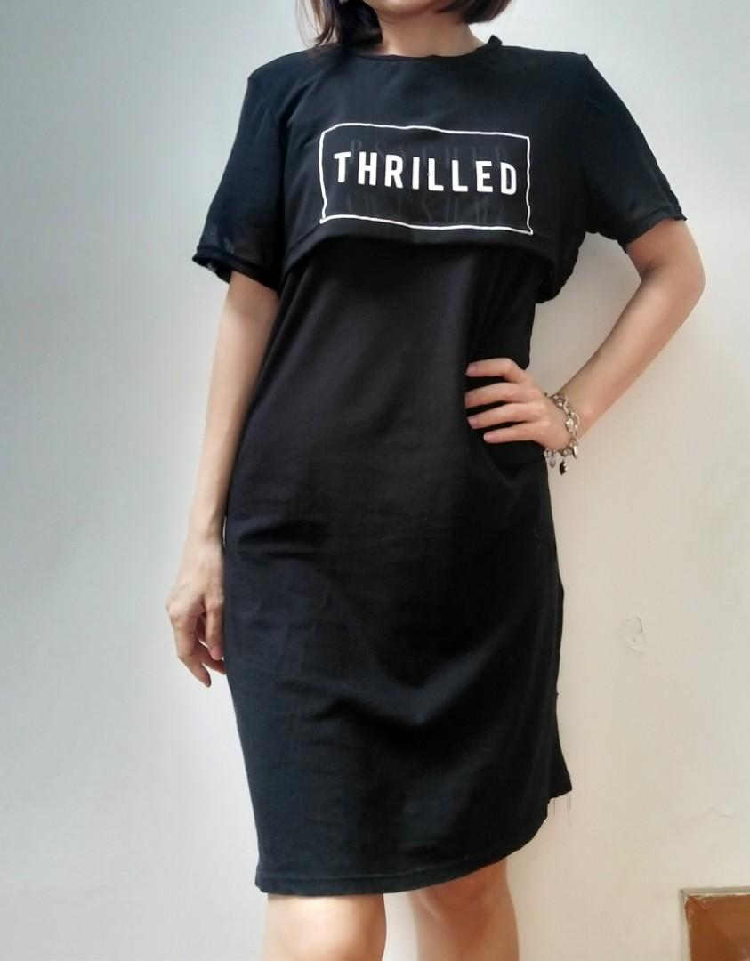 H\u0026M mesh black casual dress, Fesyen 