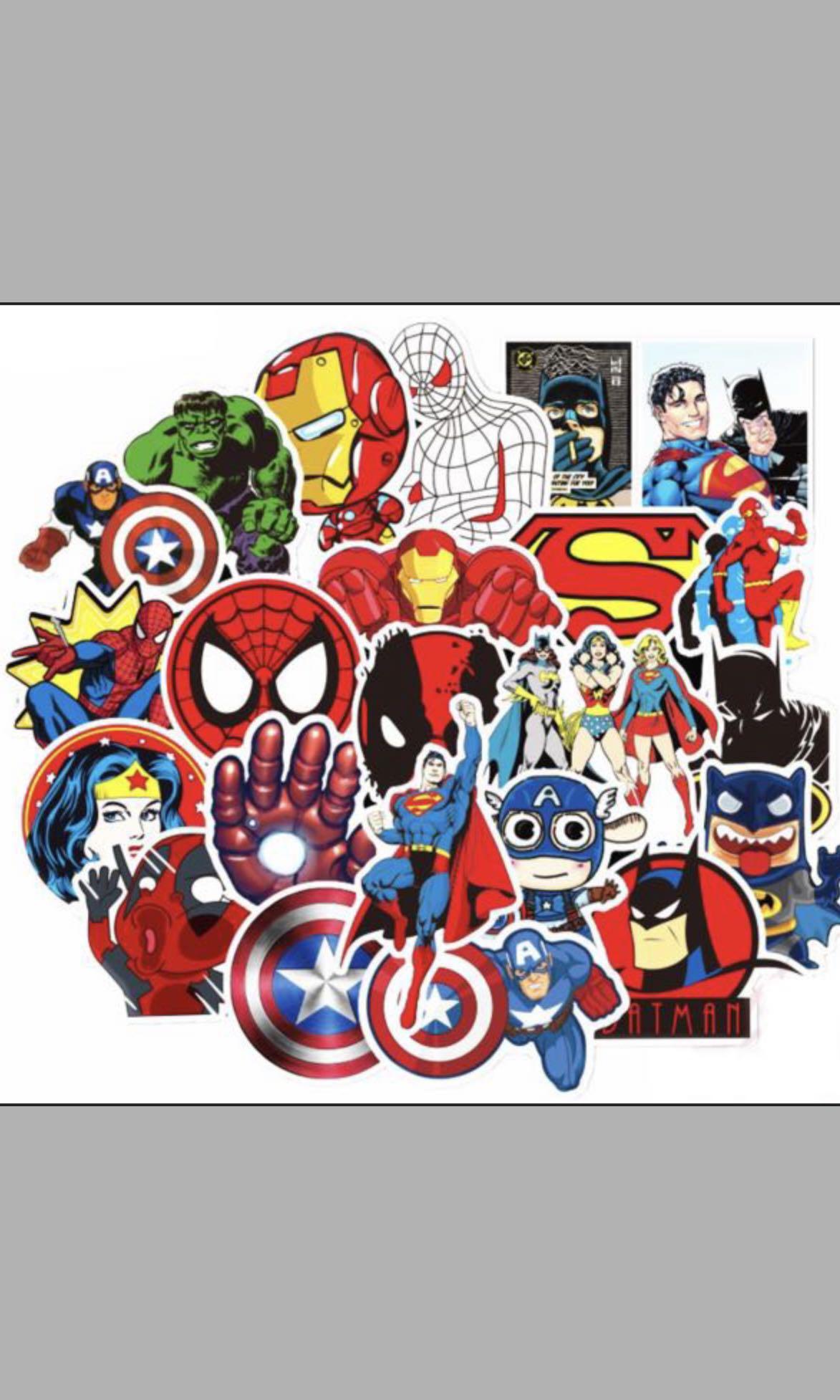 50 Pcs Super Hero Vinyl Stickers Cartoon Marvel DC Comics For Skateboard Laptop 