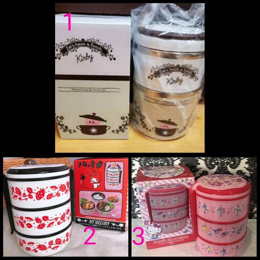 Kirby 2 level lunch box, My Melody 3 level lunch box, My Melody 3 level