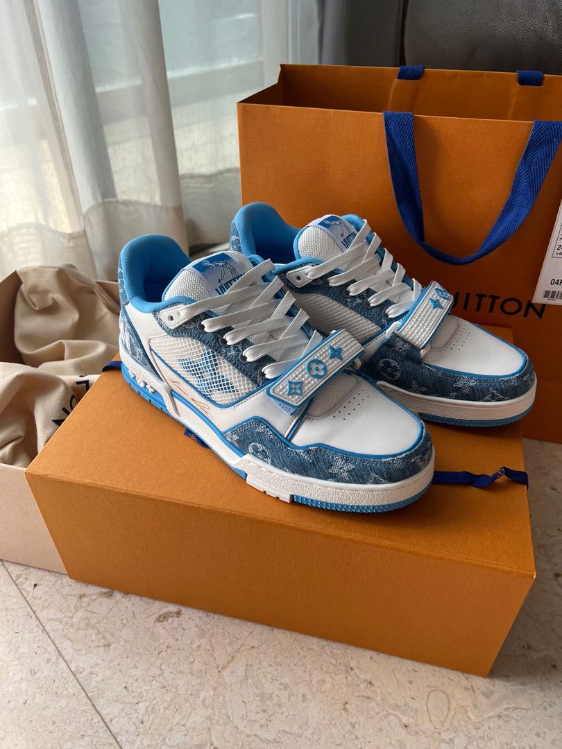 2022 New Louis Vuitton Trainer Sneaker Low White Sky Blue Unboxing