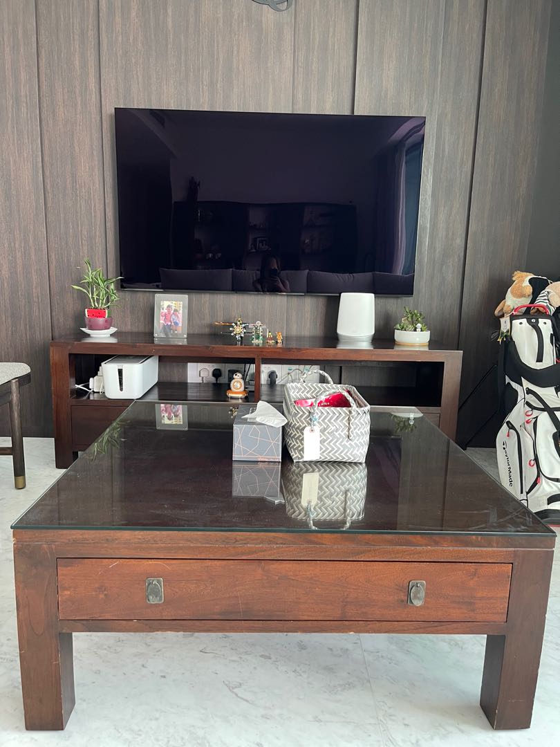 Matching solid teak TV console and coffee table, Furniture &amp; Home ...