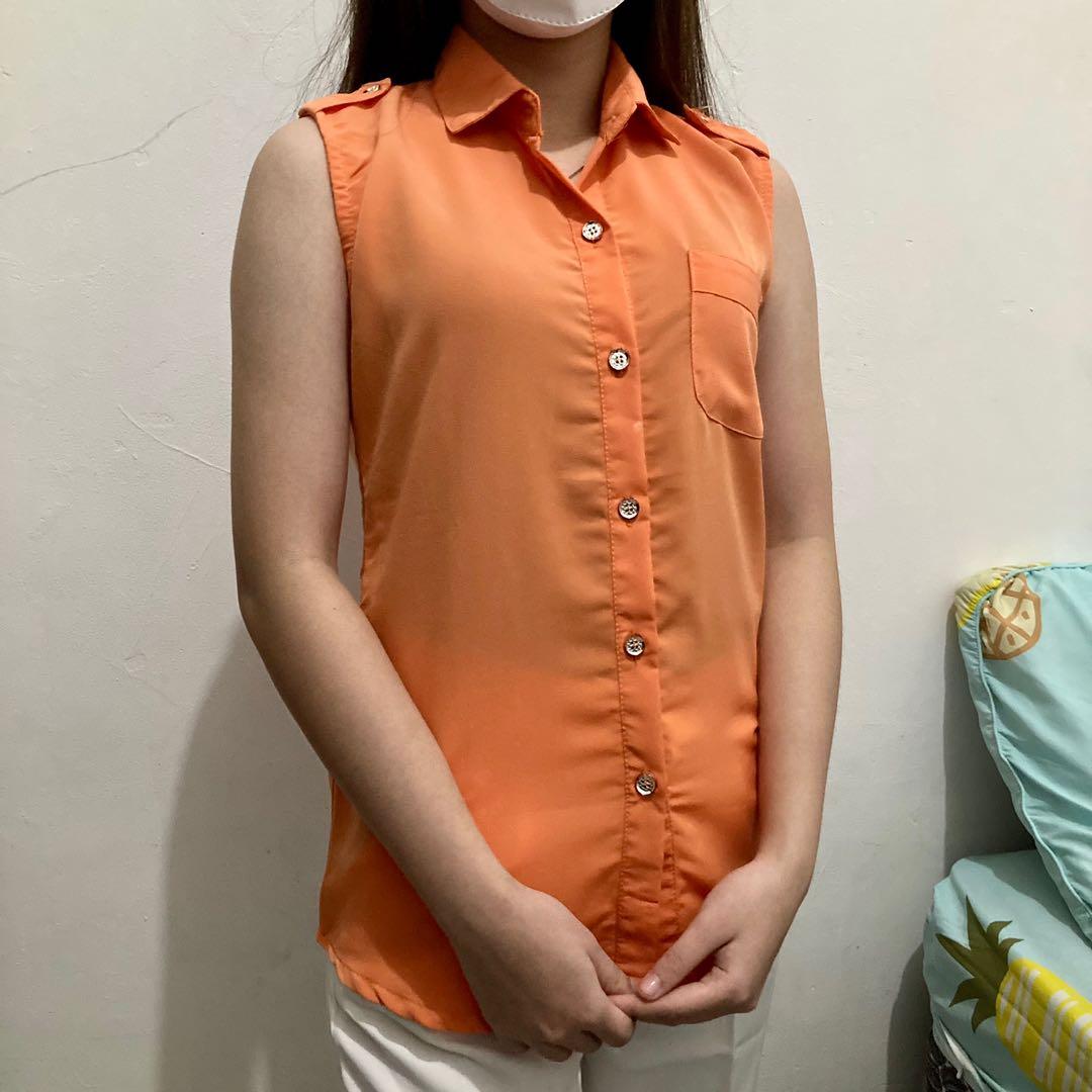 orange sleeveless top - PL002, Fesyen 