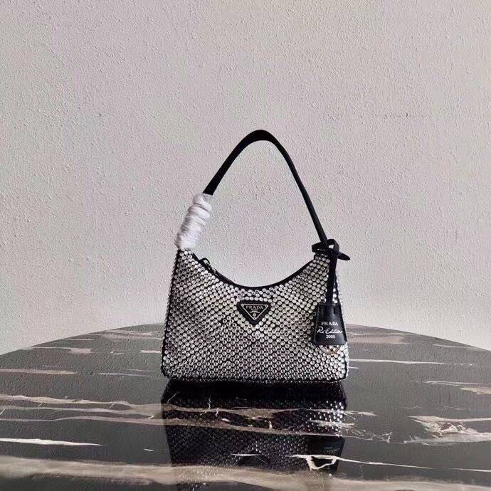 Prada Re-Edition 2000 Crystal Embellished in Black, Barang Mewah, Tas \u0026  Dompet di Carousell