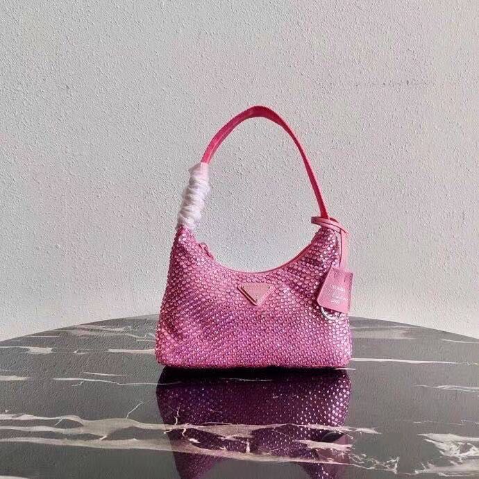 Prada Re-Edition 2000 Crystal Embellished in Pink, Barang Mewah, Tas \u0026  Dompet di Carousell