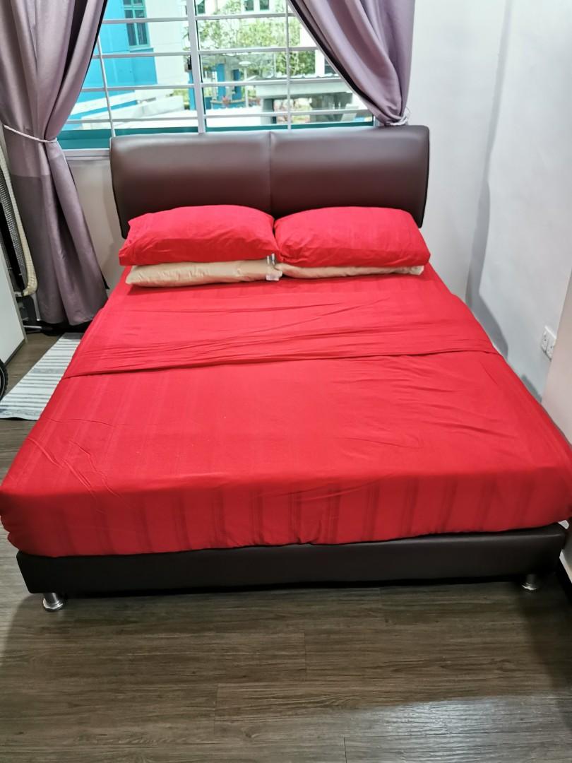 Queen Bed Frame plus Spring Mattress, Furniture & Home Living