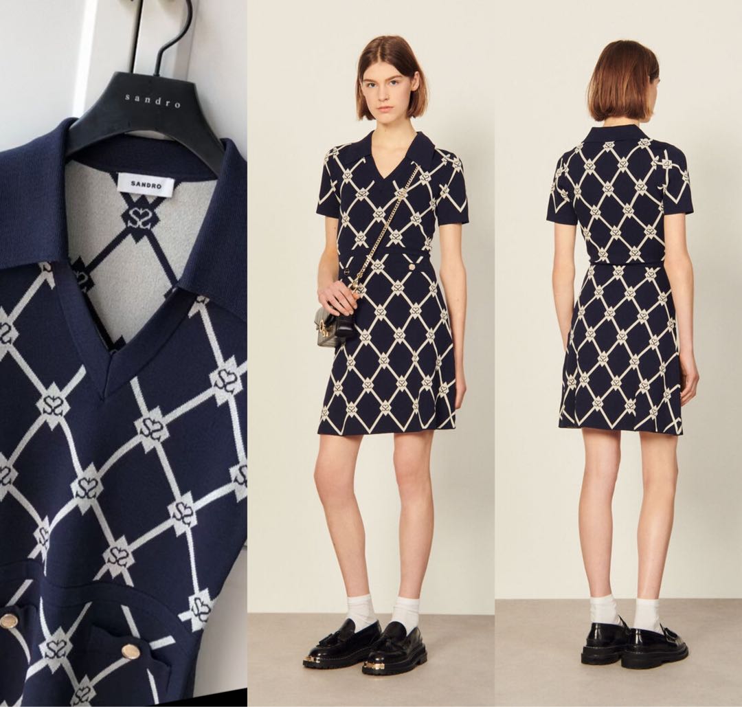 SANDRO knit polo dress looks like Gucci Authentic navy