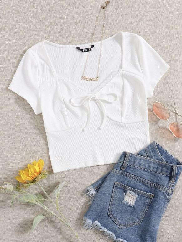 SHEIN White Crop Top, Women's Fashion, Tops, Other Tops on Carousell