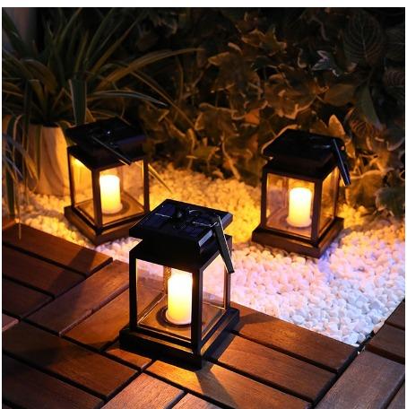 Solar Latern Hanging LED Solar Powered Lantern Solar Lights Outdoor Decorative for Patio Landscape Yard with Warm White Flameless Candles Flickering 4 Pack