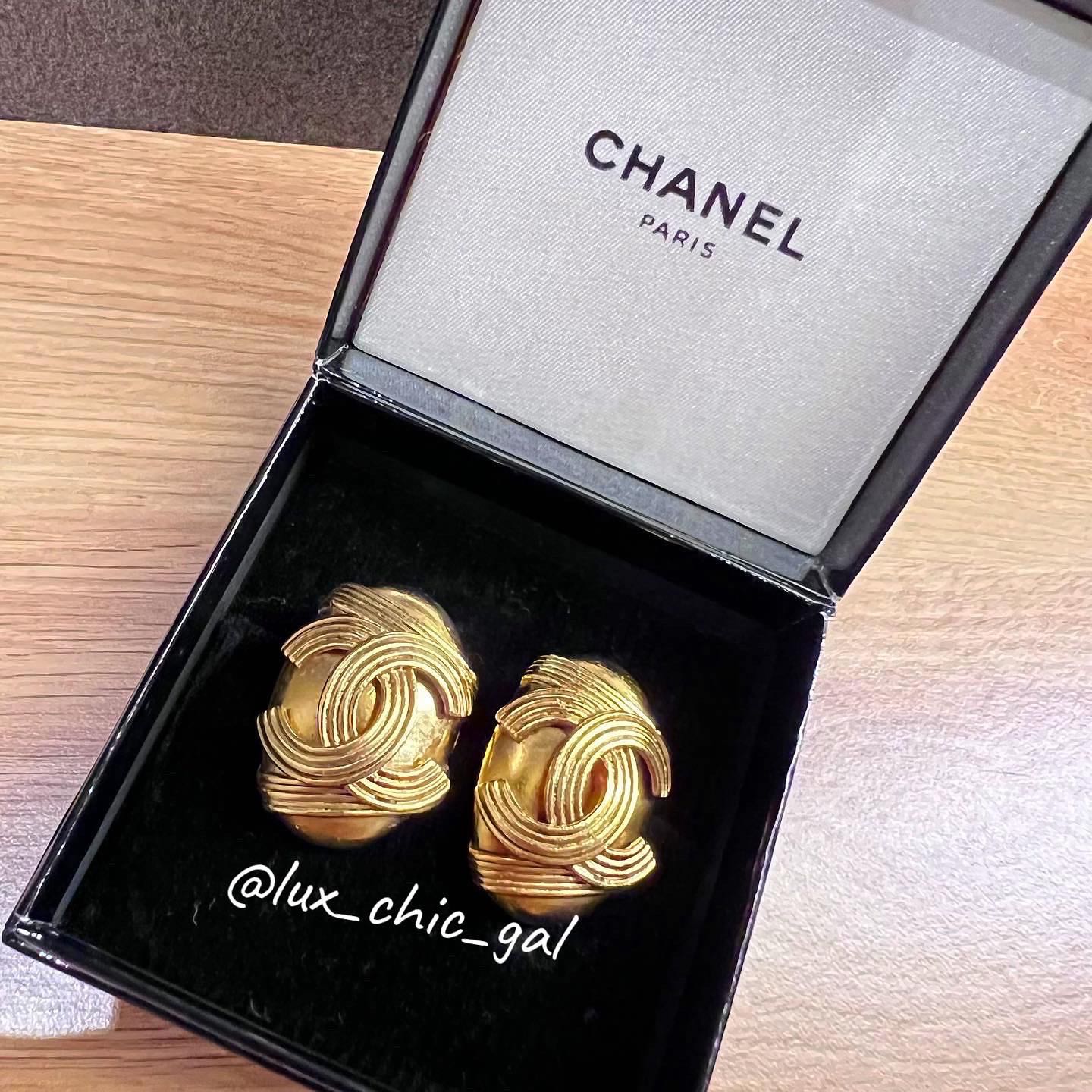 Vintage Chanel Super Rare Vintage Gold Plated Mini CC Crystal Ball Dangle Clip on Earrings - 2 Pieces