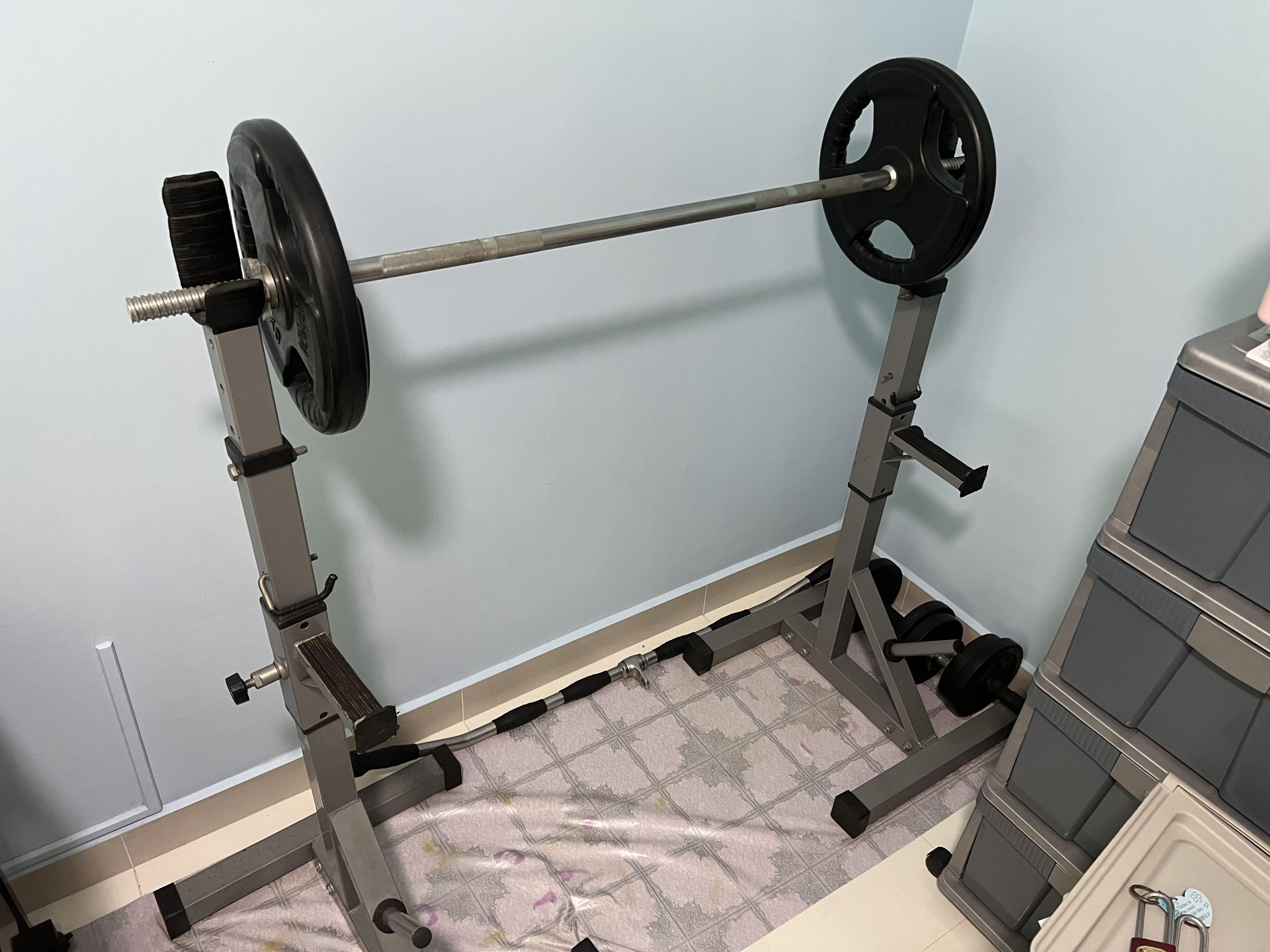 Details about   Gym Fitness Adjustable Squat Rack Bench Press Weight Lifting Barbell Stand US 