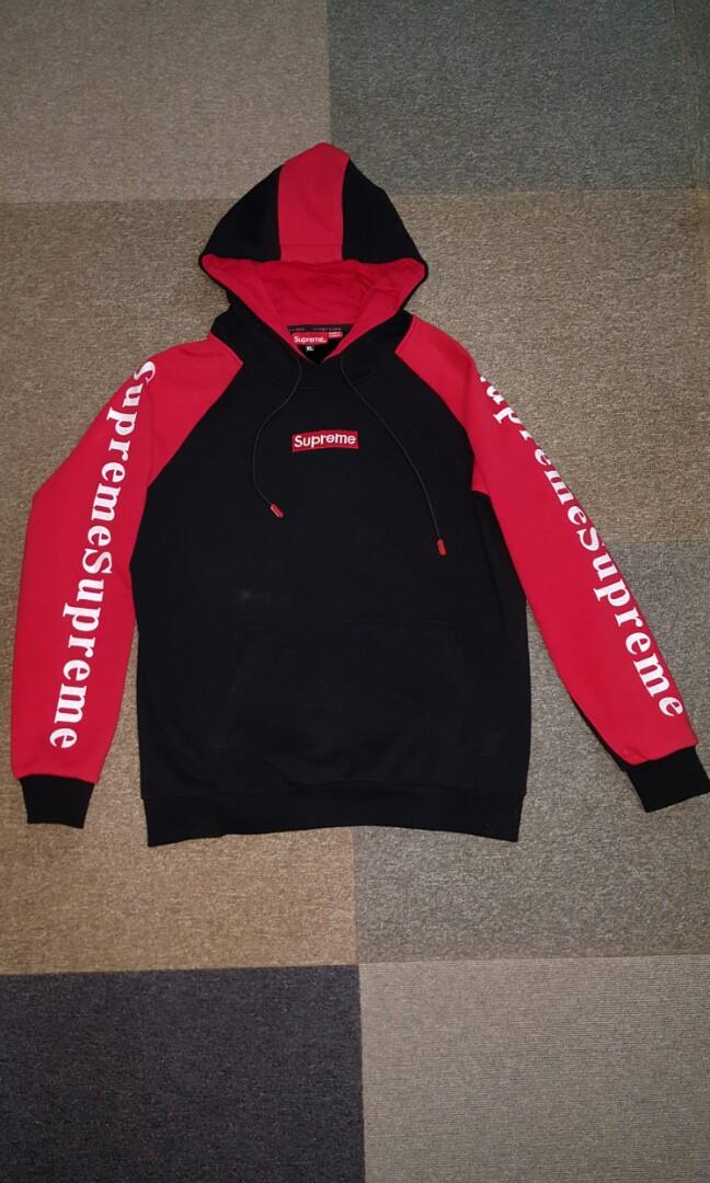 Supreme Hoodie Red Size Large Excellent Condition Rare White Stripe Sleeves