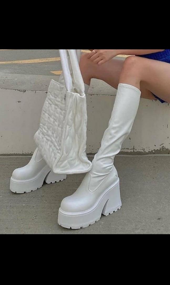 white knee high boots platform