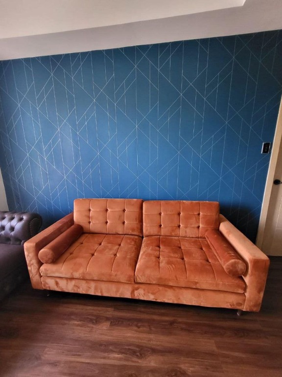 Tufted sofa in Rust velvet fabric RUSH, Furniture & Home Living