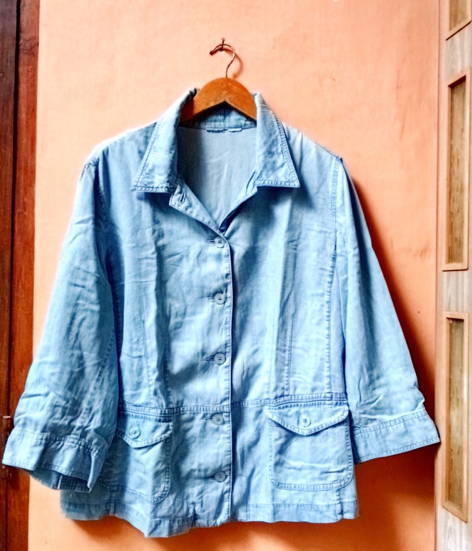 Vintage Denim blazer, Fesyen Wanita 
