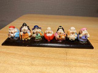 7 Gods Mini Figurine Display with Wooden Stand H213 