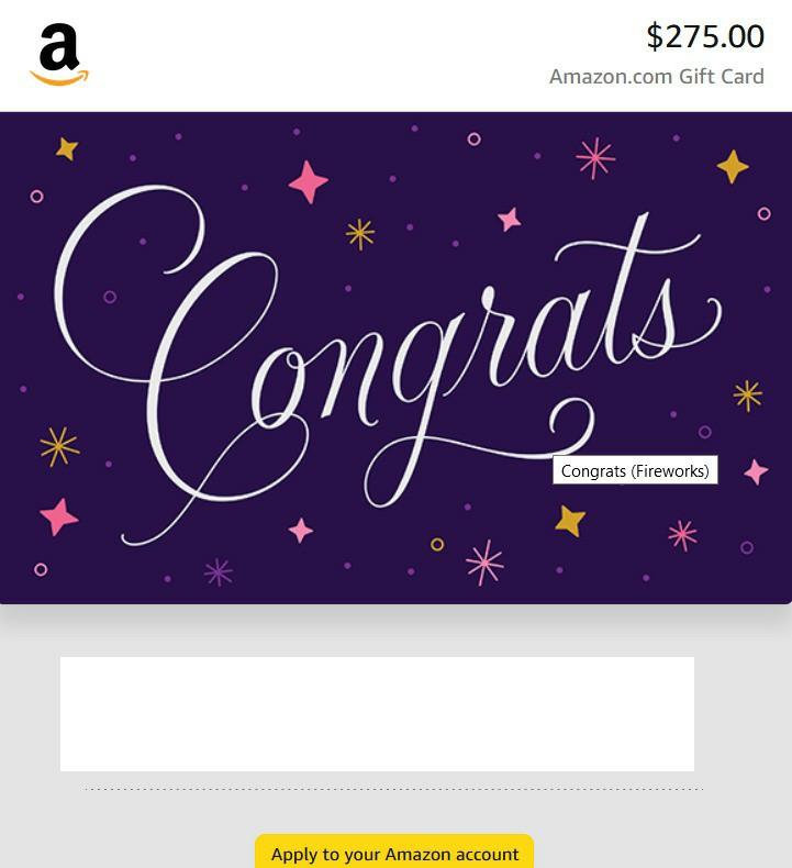 Amazon gift card $275 USD, Tickets & Vouchers, Store Credits ...