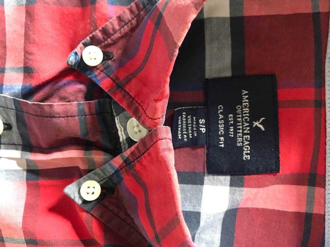 American Eagle Men's Polo Plaid Red 