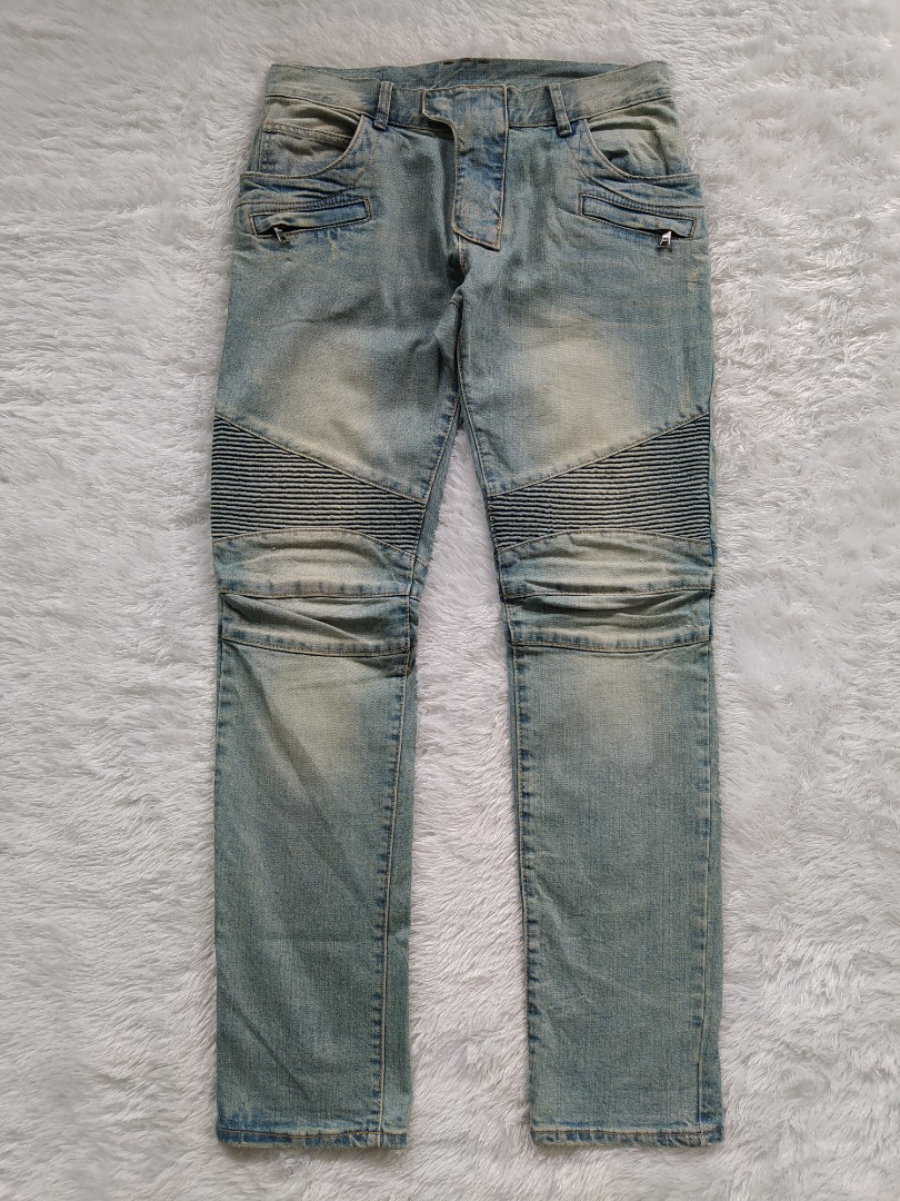 BALMAIN PARIS bikers jeans ripped blue 