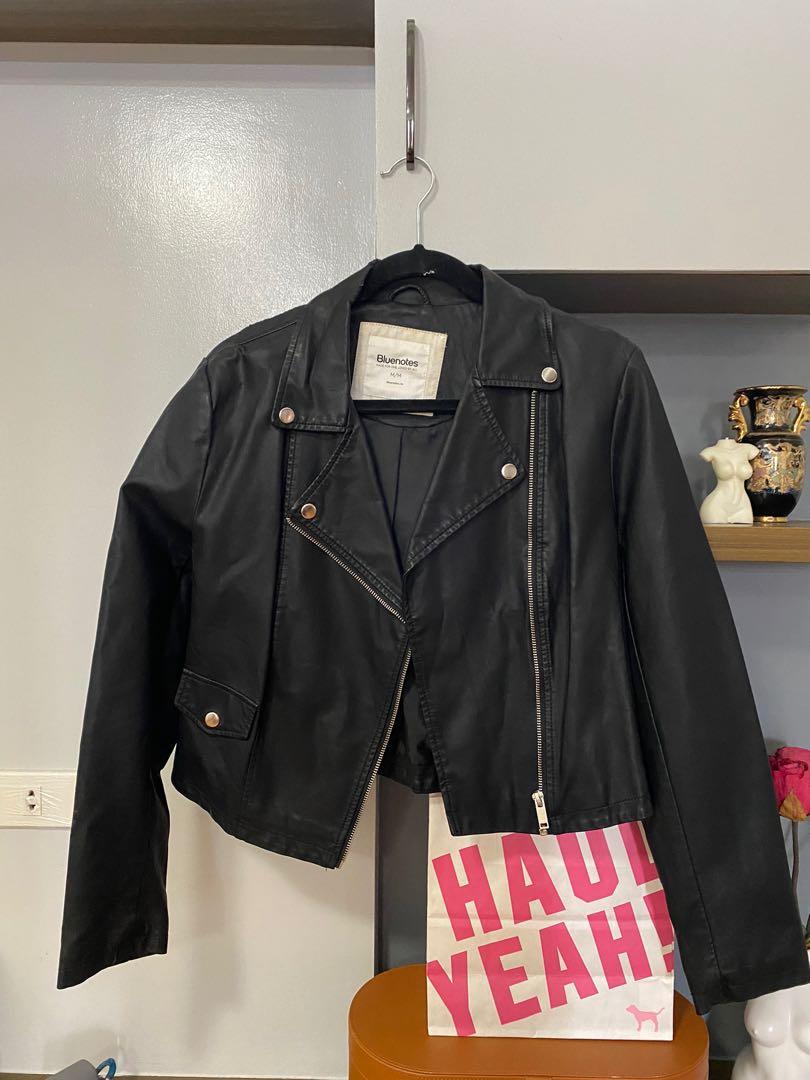 Black Leather Jacket, Women's Fashion 