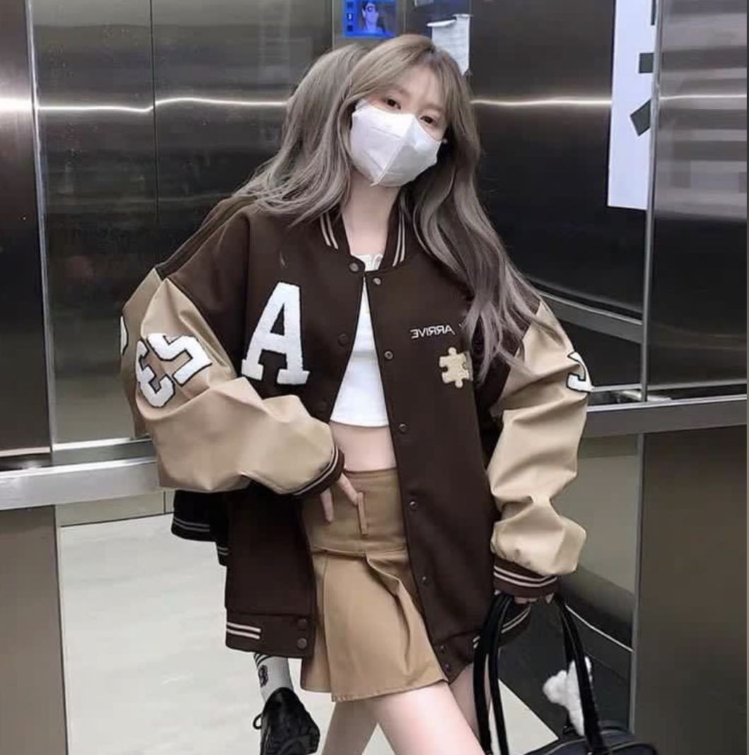 Womens White & Brown Varsity Jacket main image 1