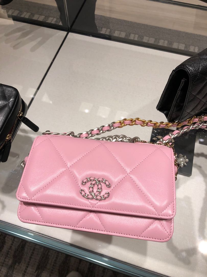 Chanel Pink Leather WOC Wallet on a Chain Silver Hardware at 1stDibs