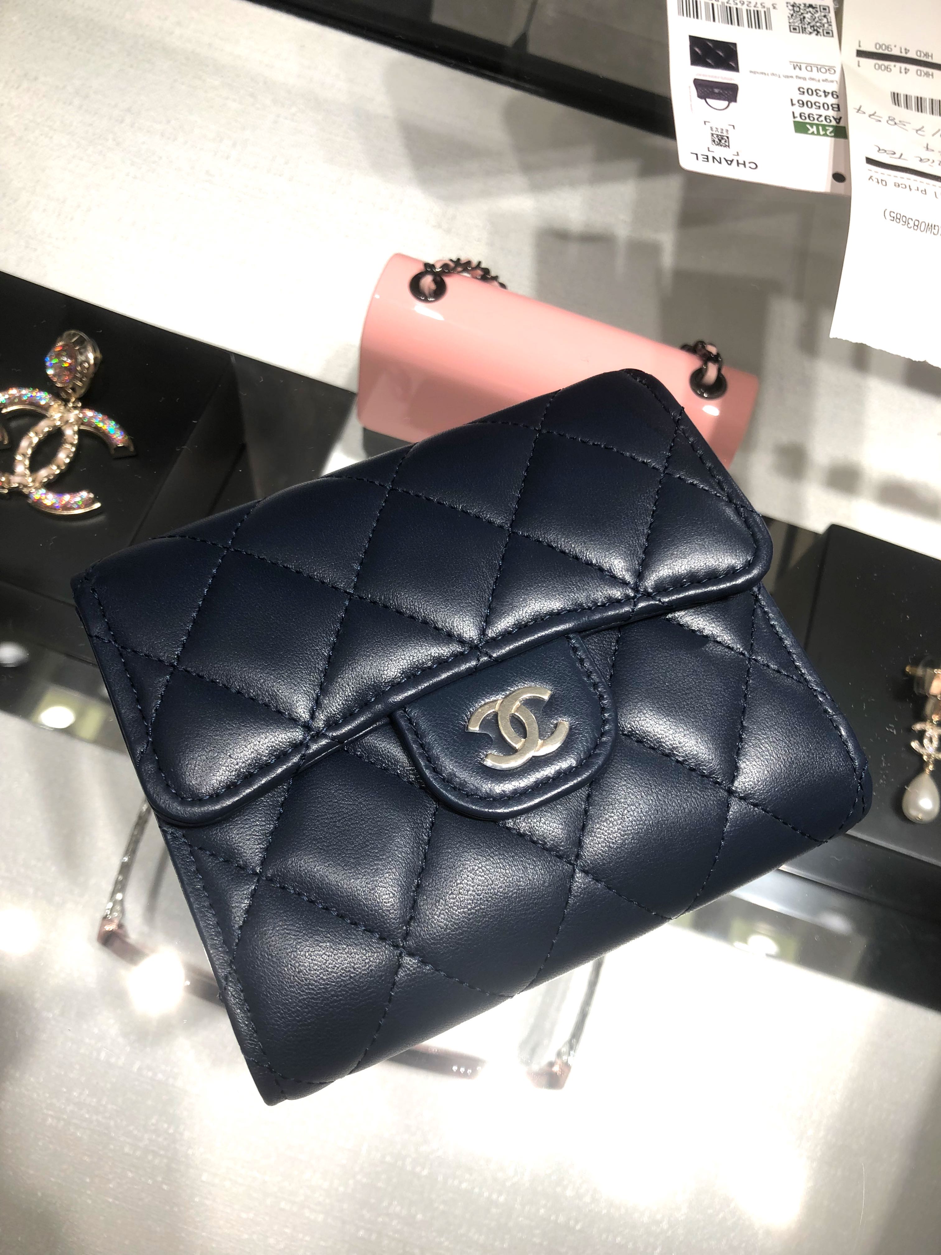 Chanel Navy Quilted Caviar Small Classic Flap Wallet  STYLISHTOP
