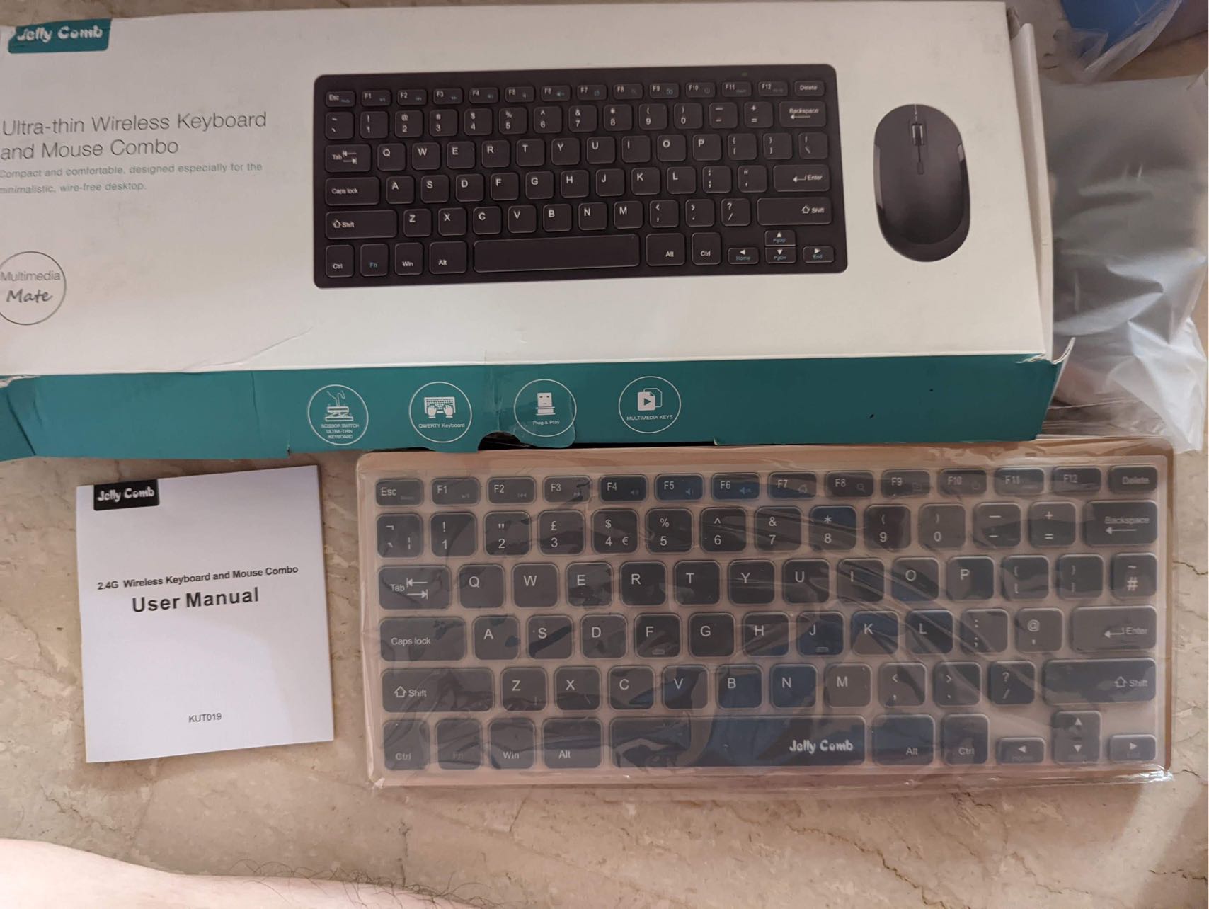 [Free Delivery] Jelly Comb Dongle Ultrathin Wireless Keyboard and Mouse Combo Gold colour