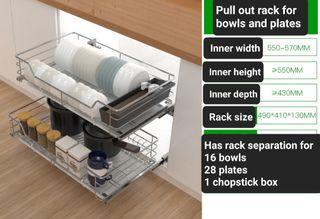 Kitchen cabinet diy bowl and plates pull out drying storage rack