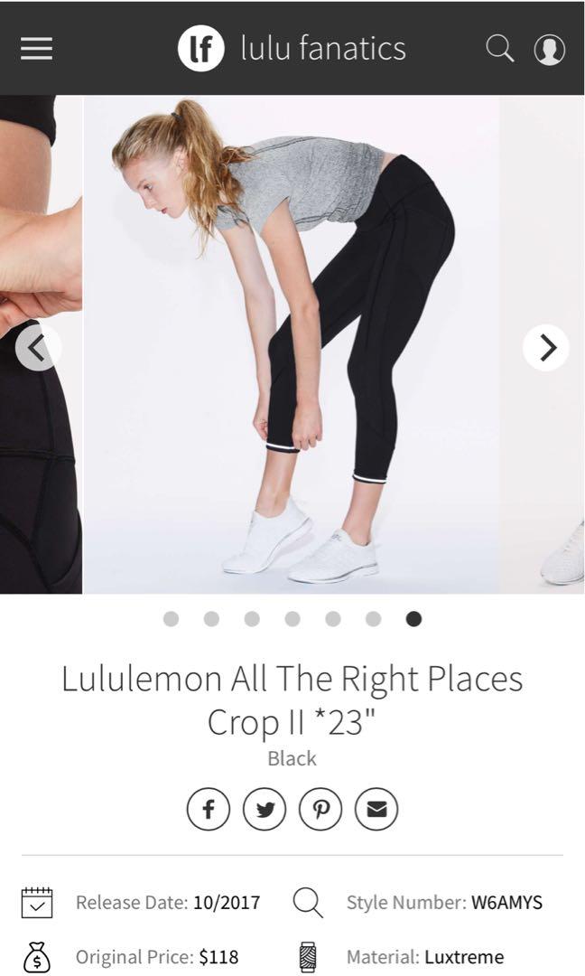 Lululemon Black All The Right Places Crop II 23”, Women's Fashion,  Activewear on Carousell