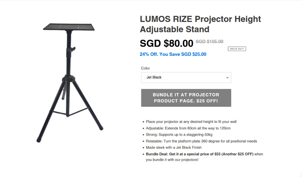 Lumos RIZE Projector Height Adjustable Stand, TV & Home Appliances, TV ...