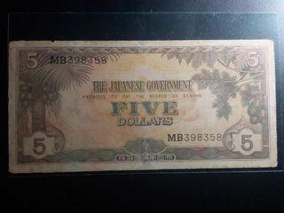 Malaya 5 dollars Japanese Occupation MB prefix
