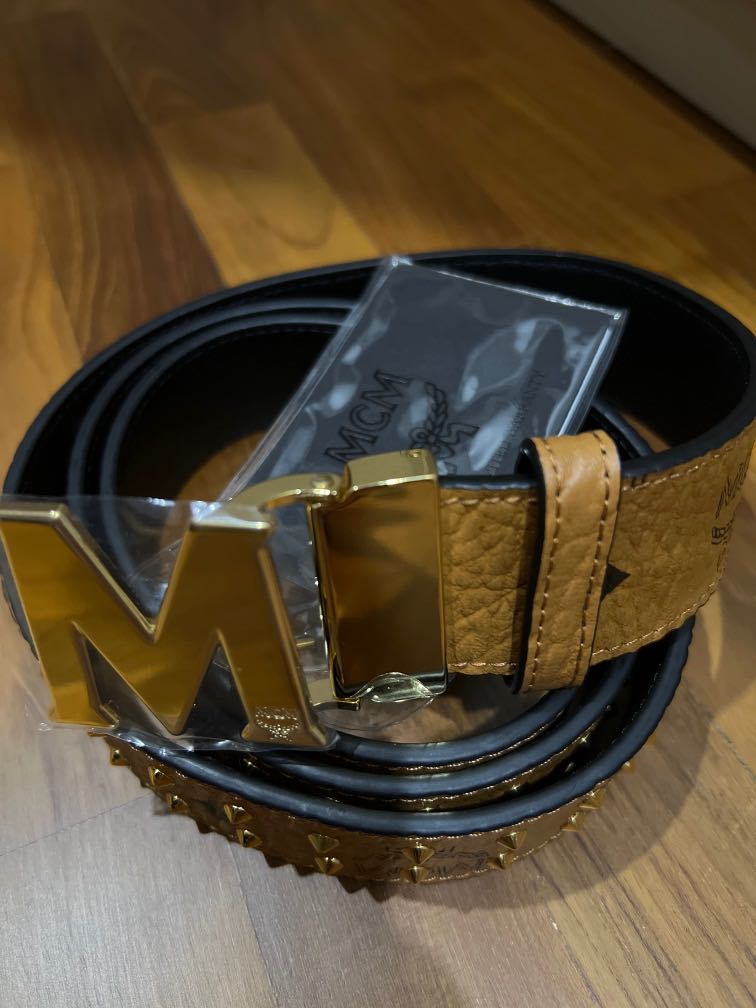 MCM CLAUS FLAT M BELT 1.5 IN STUDDED OUTLINE VISETOS COGNAC, Men's  Fashion, Watches & Accessories, Belts on Carousell