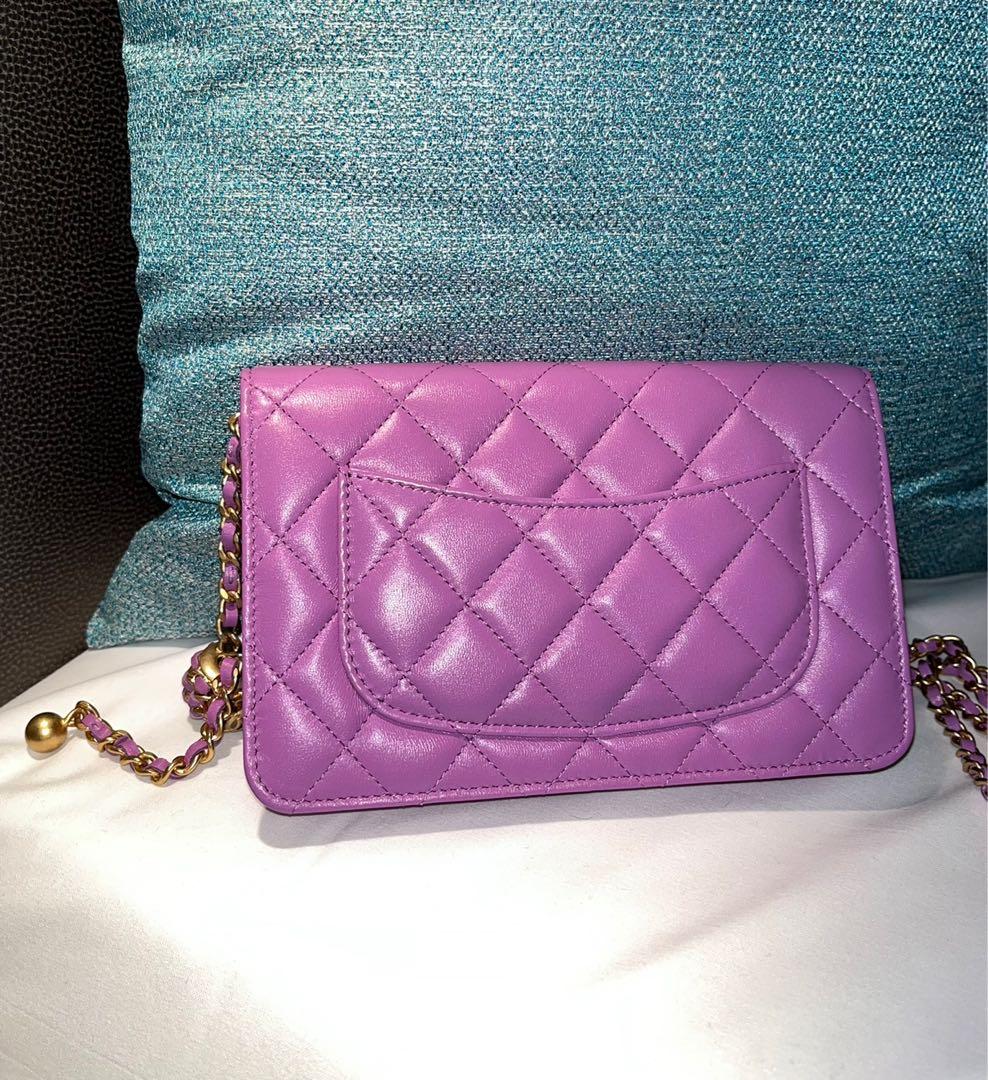 NEW Chanel 22S Purple Lambskin WOC Pearl Crush wallet on chain leather gold  hardware, Women's Fashion, Bags & Wallets, Cross-body Bags on Carousell