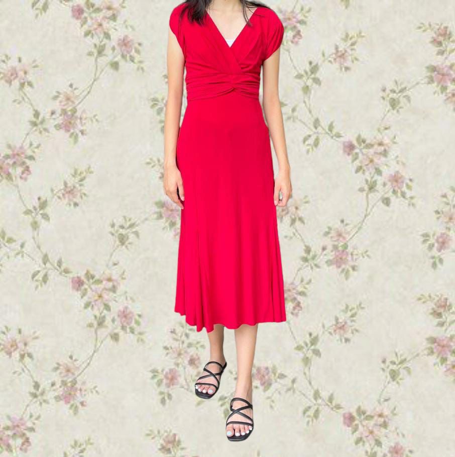 Red flowy midi dress hot sale