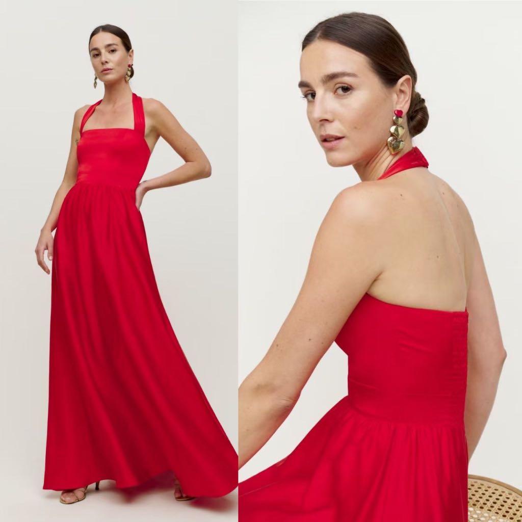 Reformation Edessa Maxi Dress Gown in Black Cherry Red
