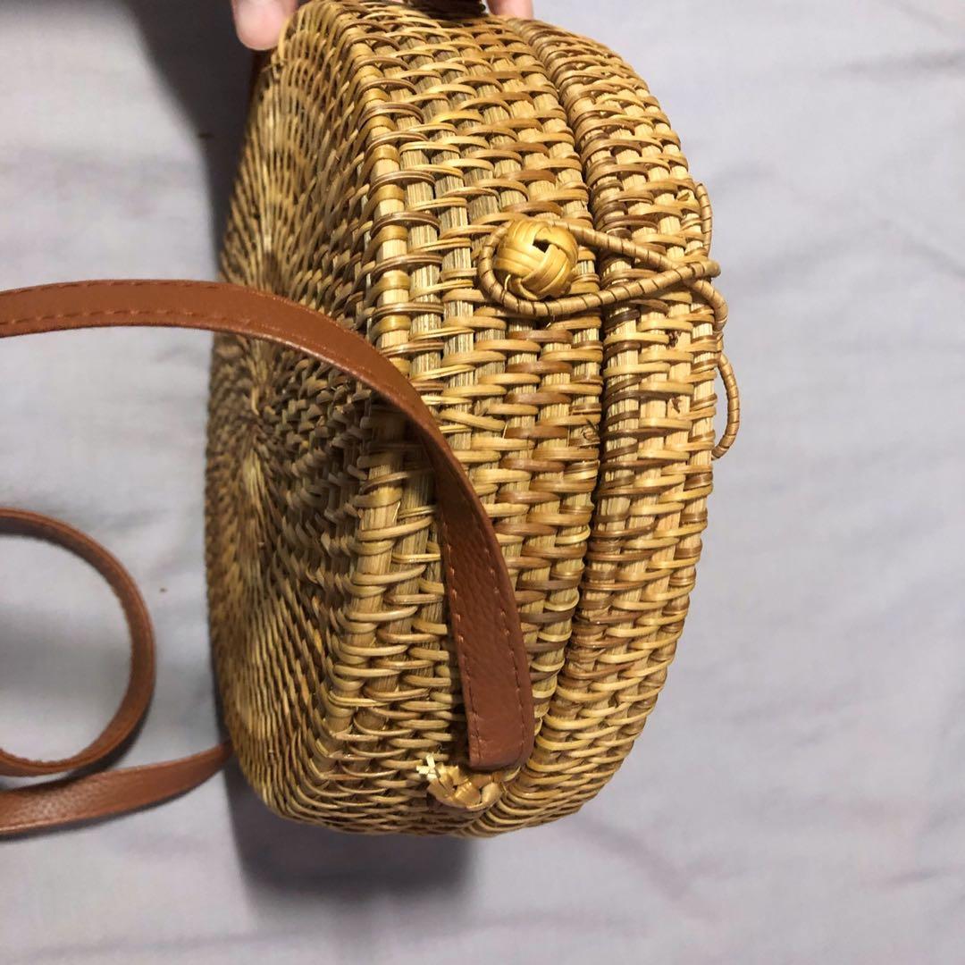 Round Rattan Sling Bag, Women's Fashion, Bags & Wallets, Beach Bags on