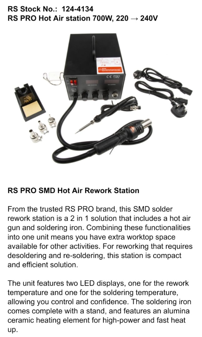 RS PRO SMD Hot Air Rework Station, Furniture & Home Living, Home ...