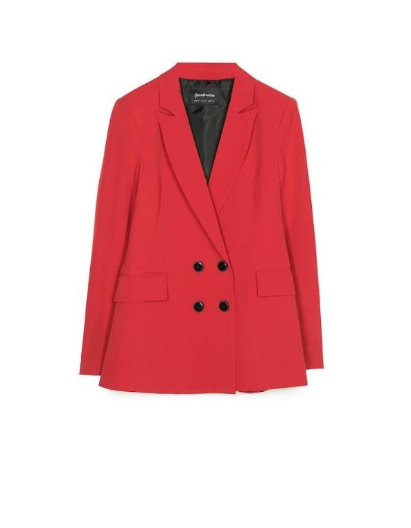 stradivarius red double breasted blazer