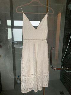 Tem white lace plunge midi dress