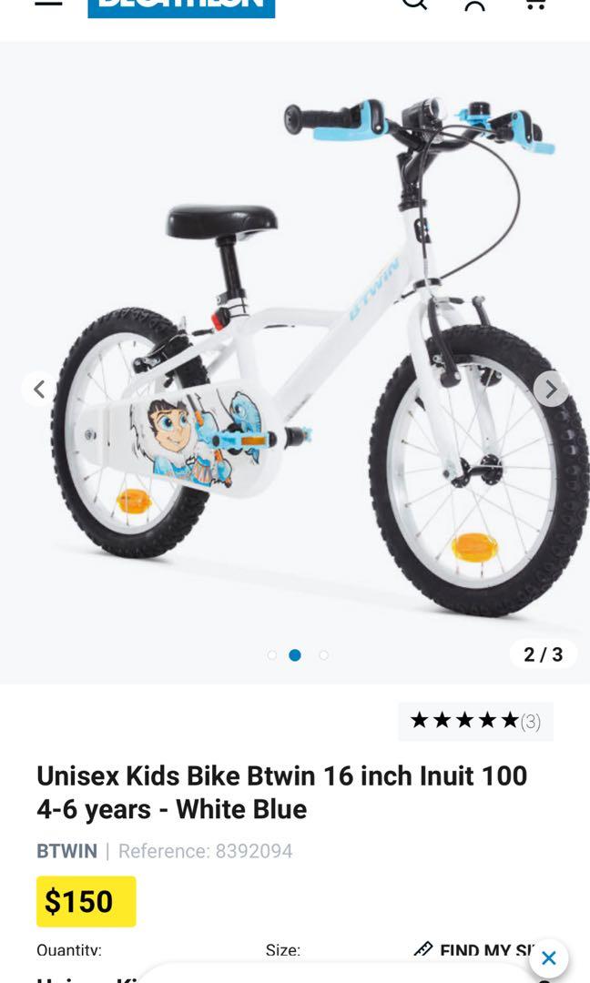 Unisex Kids Bike Btwin 16 inch Inuit 100 4 6 years White Blue
