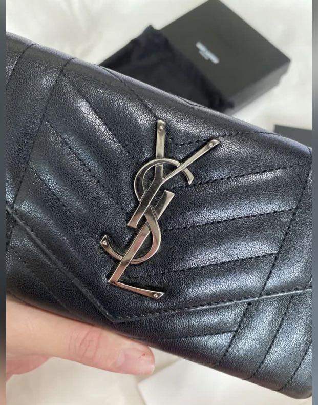 Saint Laurent Large Monogram Flap Wallet - Grey