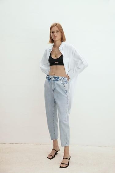 Zara paperbag baggy jeans pants, Fesyen 
