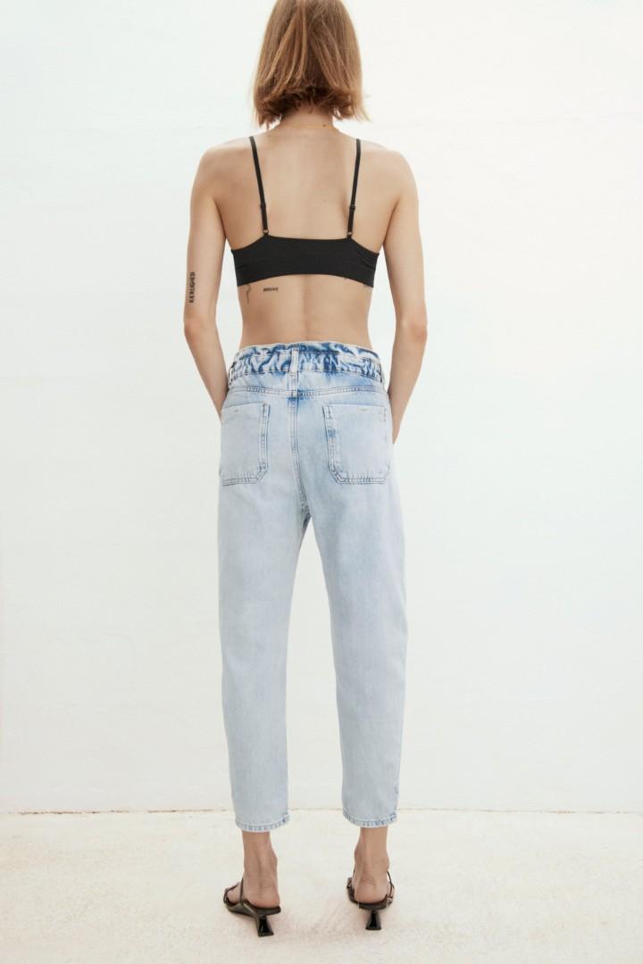 Zara paperbag baggy jeans pants, Fesyen 