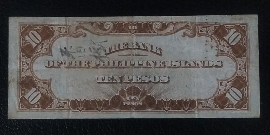 10 Pesos BPI Banknote (Category: Currency) located in Manila. Submitted by angeljane7778 (Listing ID 1154491407, Image 2). Description: 1933 10 Pesos Bank of the Philippine Islands Banknote in Circulated condition Php 4500, plus shipping Php 150..