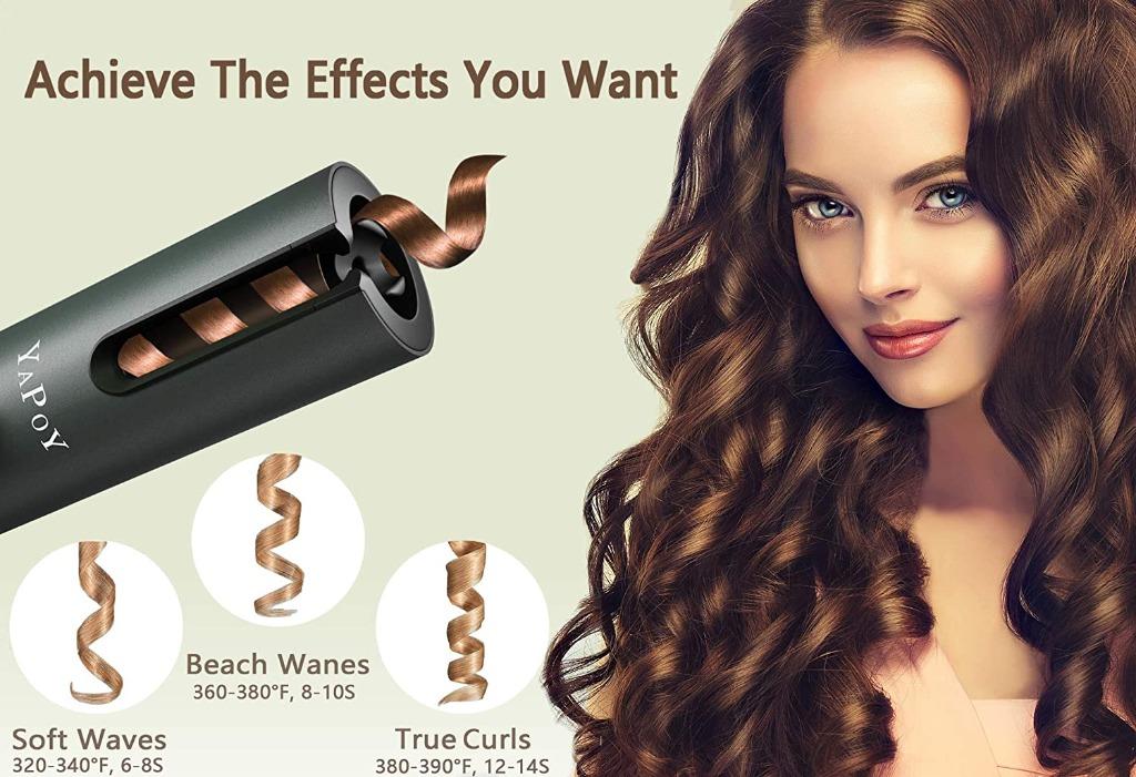 13509) YAPOY Hair Curler Cordless Automatic Curling Tongs Portable