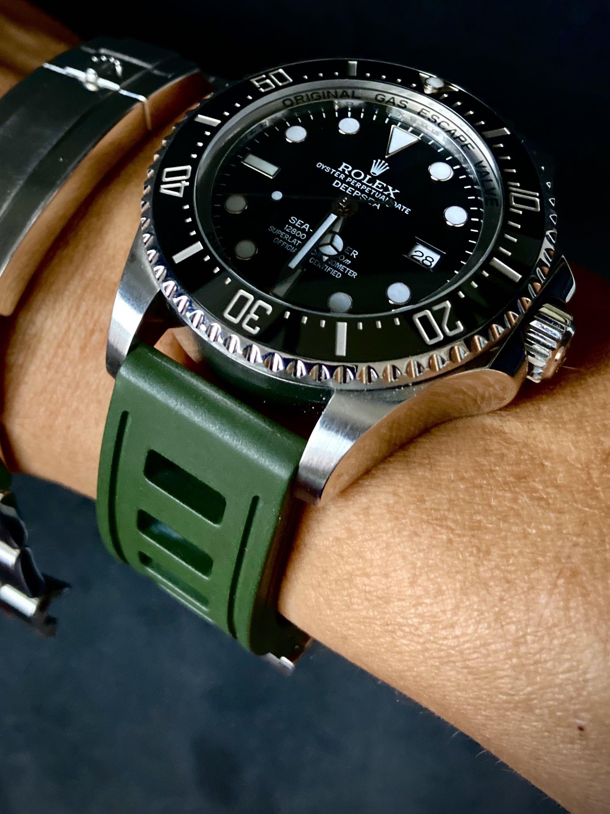 22mm ISOFRANE RUBBER STRAP GREEN dive diver watch strap for Rolex Sea Dweller Deepsea Panerai Submersible Omega Seamaster Ploprof Seiko Tuna Turtle