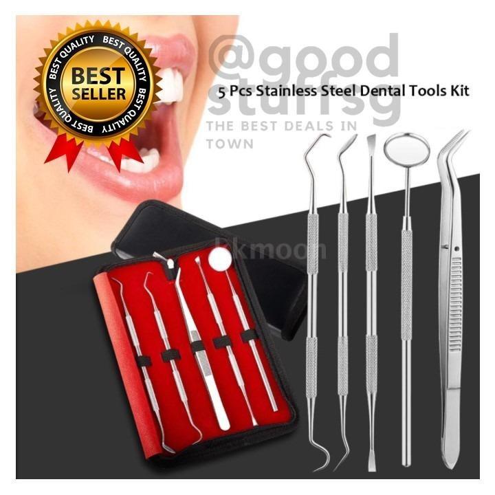 Silver 5pcs Stainless Steel Dental Tools Kit Teeth Tartar Scraper Mouth