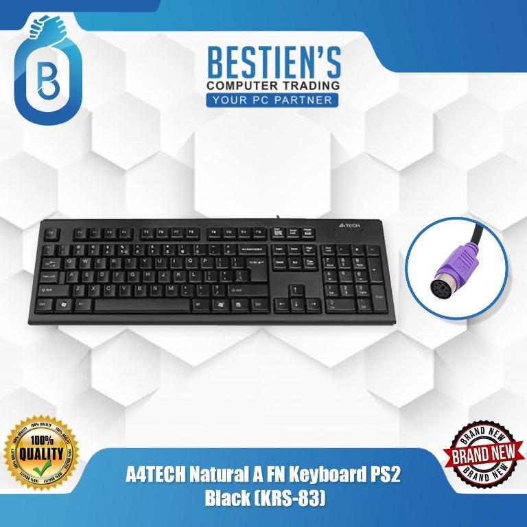 A4TECH Natural A FN Keyboard PS2 Black (KRS-83) (Category: Computer Keyboard) located in Quezon City. Submitted by besteinpc (Listing ID 1001213359, Image 1). Description: A4TECH Natural A FN Keyboard PS2 Black (KRS-83) SPECIFICATIONS 👉Keyboard: KRS-83 👉Keycaps: A-Shape, Round Edge 👉Hotkeys: 12 FN Multimedia Hotkeys 👉Character: Laser Engraving 👉Splash Proof: Yes 👉Adjustable Keyboard Legs: Yes 👉Rating: 5 V / 30 mA 👉Dimension: 449 × 150 × 2